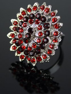 LSR0019-Red Crystal Flower Fashion Ring