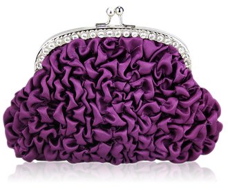 LSE00118- Purple Sparkly Crystal Satin Clutch purse