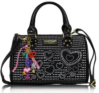 LS7016 - Black Heart Diamante Tote Bag With Charm