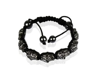 LSB0016-Black Skull Crystal  Beads Bracelet