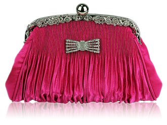 LSE00129 - Pink Ruched Satin Clutch With Crystal Decoration