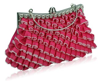LSE00132- Pink Sparkly Crystal Satin Clutch purse