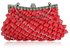 LSE00132- Red Sparkly Crystal Satin Clutch purse