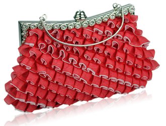 LSE00132- Red Sparkly Crystal Satin Clutch purse