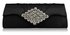 LSE00133- Black Sparkly Crystal Satin Clutch purse