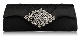 LSE00133- Black Sparkly Crystal Satin Clutch purse