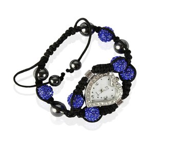 LSB0019-Blue Crystal Shamballa Watch Bracelets ( Decorative watch)
