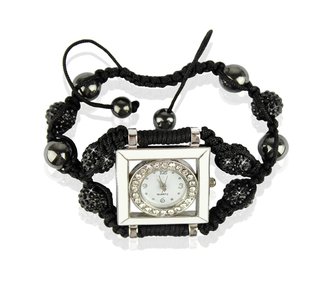 LSB0020-Black Crystal Shamballa Watch Bracelets ( Decorative watch)