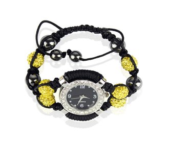 LSB0021-Yellow Crystal Shamballa Watch Bracelets ( Decorative watch)
