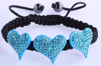 LSB0022-Teal Crystal Heart Shaped Bracelet