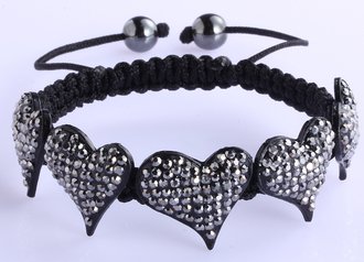 LSB0024-Black Crystal Heart Shaped Bracelet