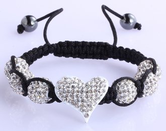 LSB0025-White Crystal Heart Shaped Bracelet