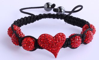 LSB0025-Red Crystal Heart Shaped Bracelet