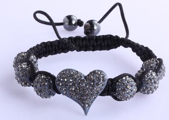 LSB0025-Grey Crystal Heart Shaped Bracele