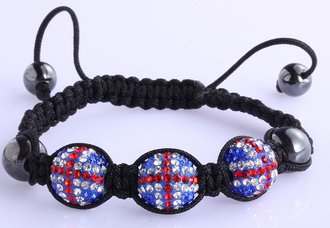 LSB0026-Union Jack Shamballa Bracelet Crystal-Disco Ball Friendship Bead