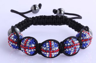 LSB0027-Union Jack Shamballa Bracelet Crystal-Disco Ball Friendship Bead