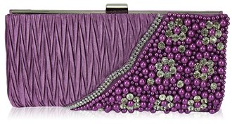 LSE00161-Purple Satin Beaded Clutch Bag With Crystal Decoration