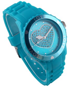 LSW006-Womens Teal Diamante Heart Watch