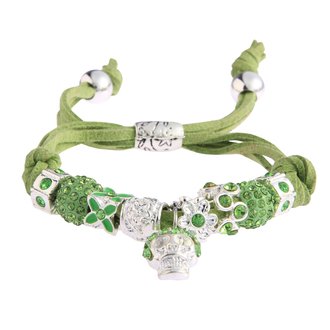 LSB0035- Green Crystal Bracelet With Skull Charm