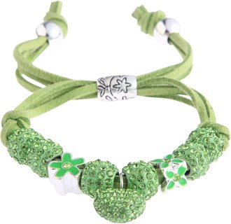 LSB0038-Green Crystal Bracelet With Heart Charm