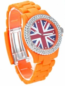 LSW008- Wholesale & B2B Orange Diamante Union Jack Watch Supplier & Manufacturer