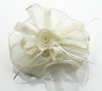 LSH0080- Ivory Feather & Flower Fascinator on Comb