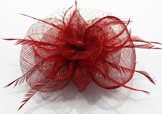 LSH0076- Red Feather & Flower Fascinator on Comb