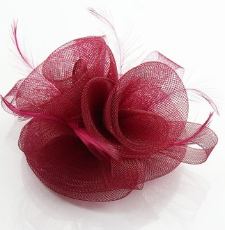 LSH0090- Wine Red Feather & Flower Fascinator