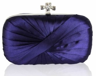 LSE0031 - Navy Pleated Satin Clutch Bag