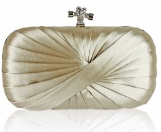 LSE0031 - Beige Pleated Satin Clutch Bag