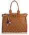 LS4001 - Brown Dual Handle Tote Handbag With Crystal Decoration