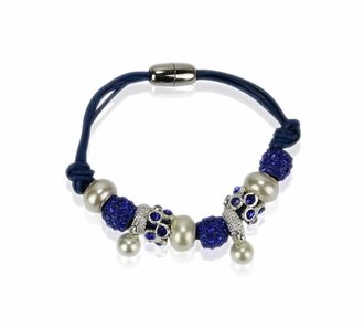 LSB0059-Blue Crystal Bracelet With Pearl Charm