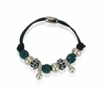 LSB0059- Teal Crystal Bracelet With Pearl Charm