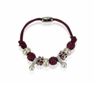 LSB0059- Purple Crystal Bracelet With Pearl Charm