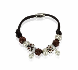 LSB0059- Coffee Crystal Bracelet With Pearl Charm