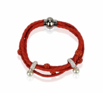 LSB0056- Orange Crystal Bracelet With Pearl Charm