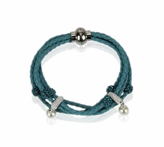 LSB0056- Teal Crystal Bracelet With Pearl Charm