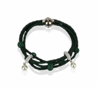 LSB0056- Dark Green Crystal Bracelet With Pearl Charm