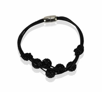 LSB0055- Black Crystal Bracelet With Pearl Charm