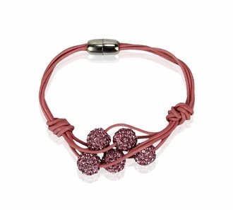 LSB0055- Pink Crystal Bracelet With Pearl Charm