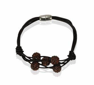 LSB0055- Coffee Crystal Bracelet With Pearl Charm