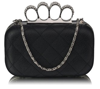 LSE00189 - Black Knuckle Clutch/Crossbody purse