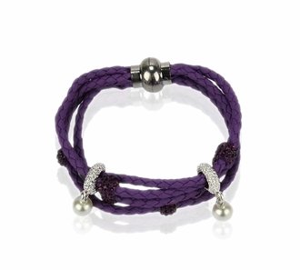 LSB0056- Purple Crystal Bracelet With Pearl Charm