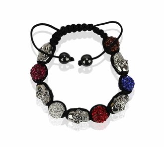 LSB0050-Multi-Coloured Skull Crystal Disco Ball Bead Bracelet