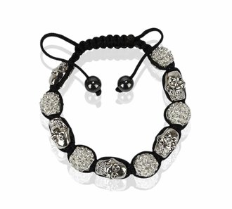 LSB0050-White Skull Crystal Disco Ball Bead Bracelet