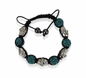 LSB0050-Teal Skull Crystal Disco Ball Bead Bracelet