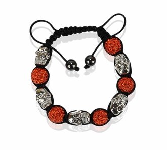 LSB0050- Orange Skull Crystal Disco Ball Bead Bracelet