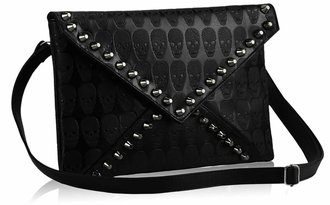 LSE00181 - Black Skull Flapover Clutch Purse