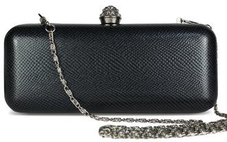 LSE0023 - Stunning Diamante Clasp Hardcase Black Clutch Bag