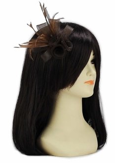 LSH00151- Coffee Feather & Mesh Flower Fascinator on Clip